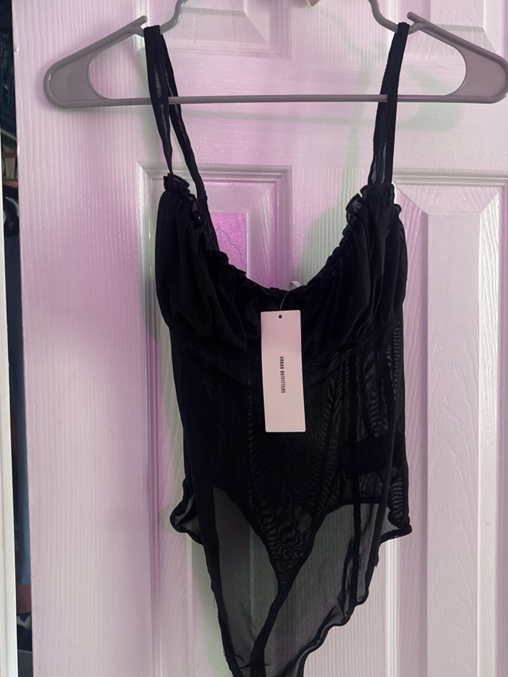 Urban Outfitters Out From Under Black Sheer Lace-Trim Bodysuit